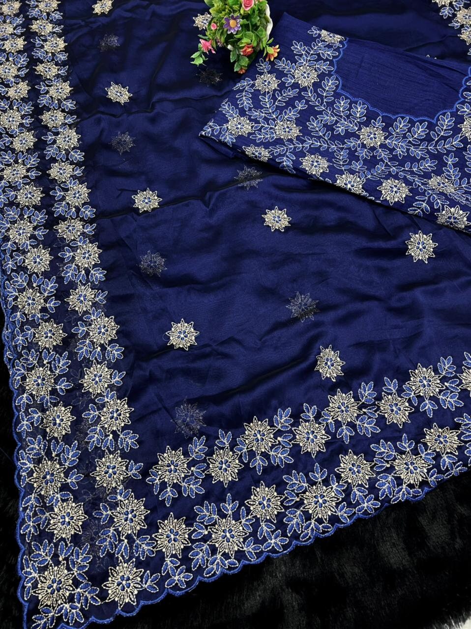 Rangoli Silk With Embroidery Net Pallu With Ruffle Saree Designer Traditional JR 