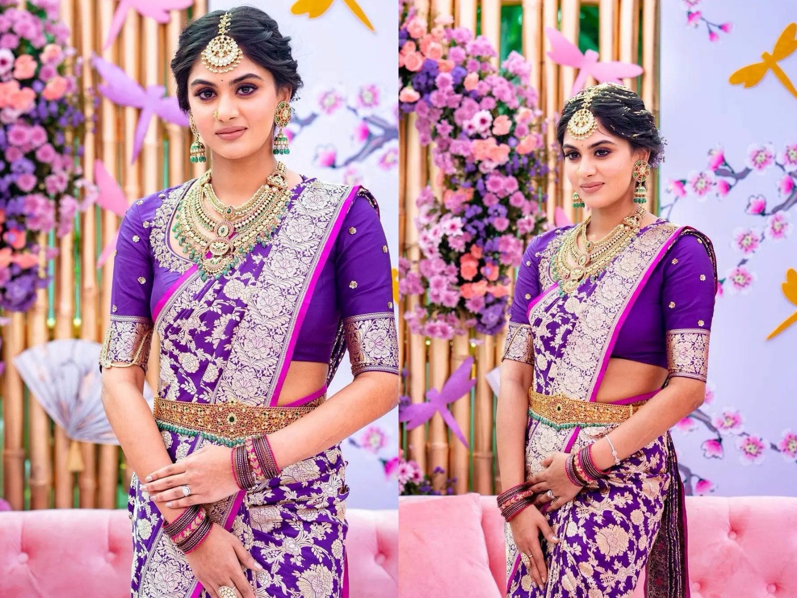 Jewellery on purple best sale saree
