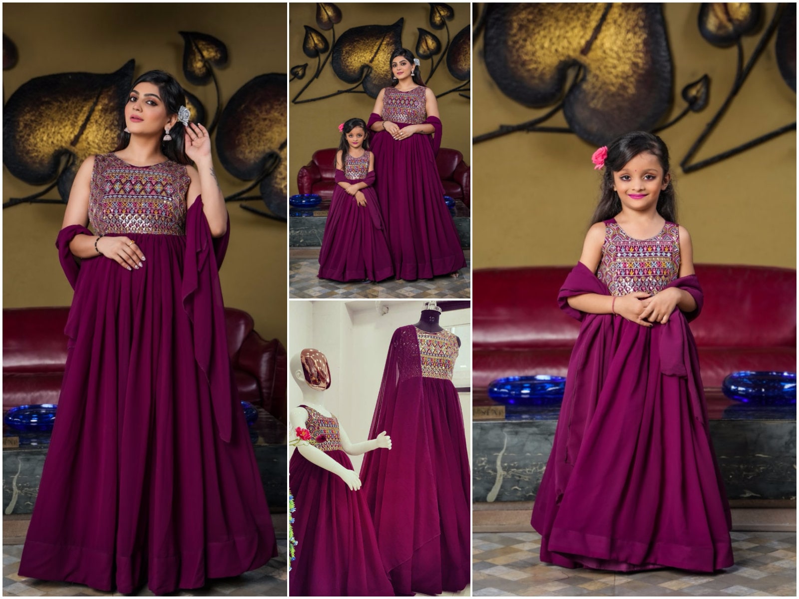 Long frocks designs for mom and daughter cheap
