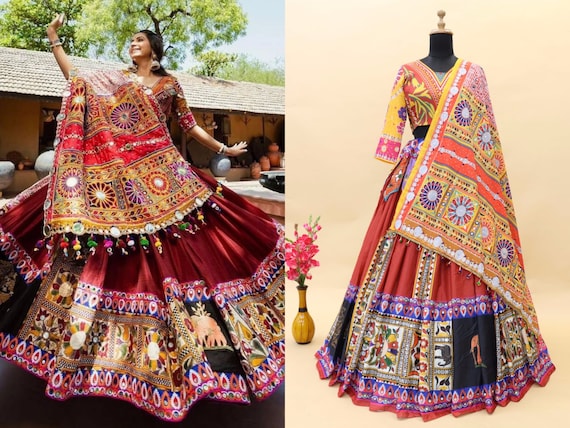 BUTTER SILK Multicolor Digital Printed Mirror Work Navratri