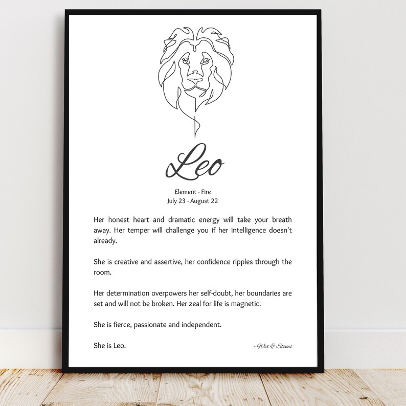 LEO ZODIAC PRINT Definition Leo Line Art Leo Gifts Etsy Australia