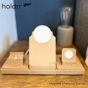 3-in-1 Apple Charging Station – Modular iPhone, Watch & AirPods Dock | Wood Texture Eco 3D Printed Organizer