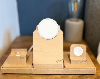 3-in-1 Apple Charging Station – Modular Iphone, Watch & Airpods Dock | Wood Texture Eco 3D Printed Organizer