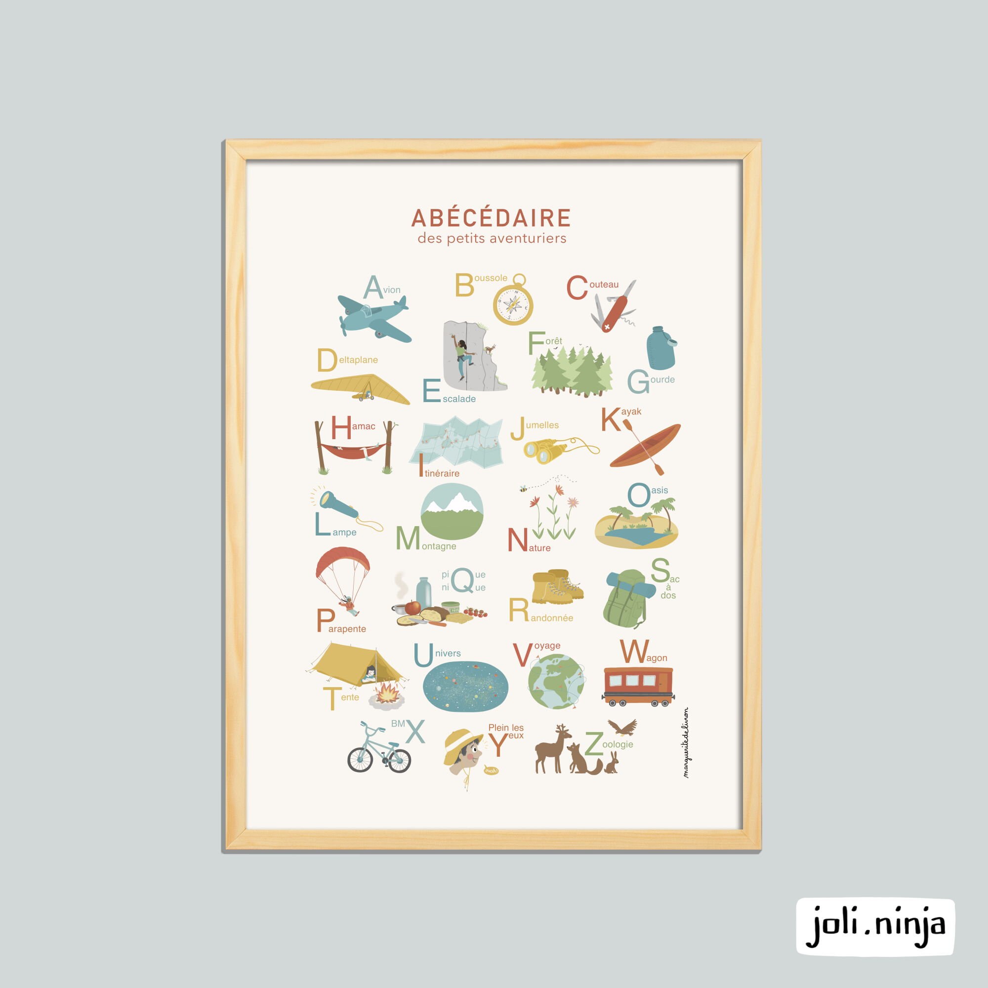 Affiche Abécédaire Des Petits Aventuriers Par Mdl avec Cadre