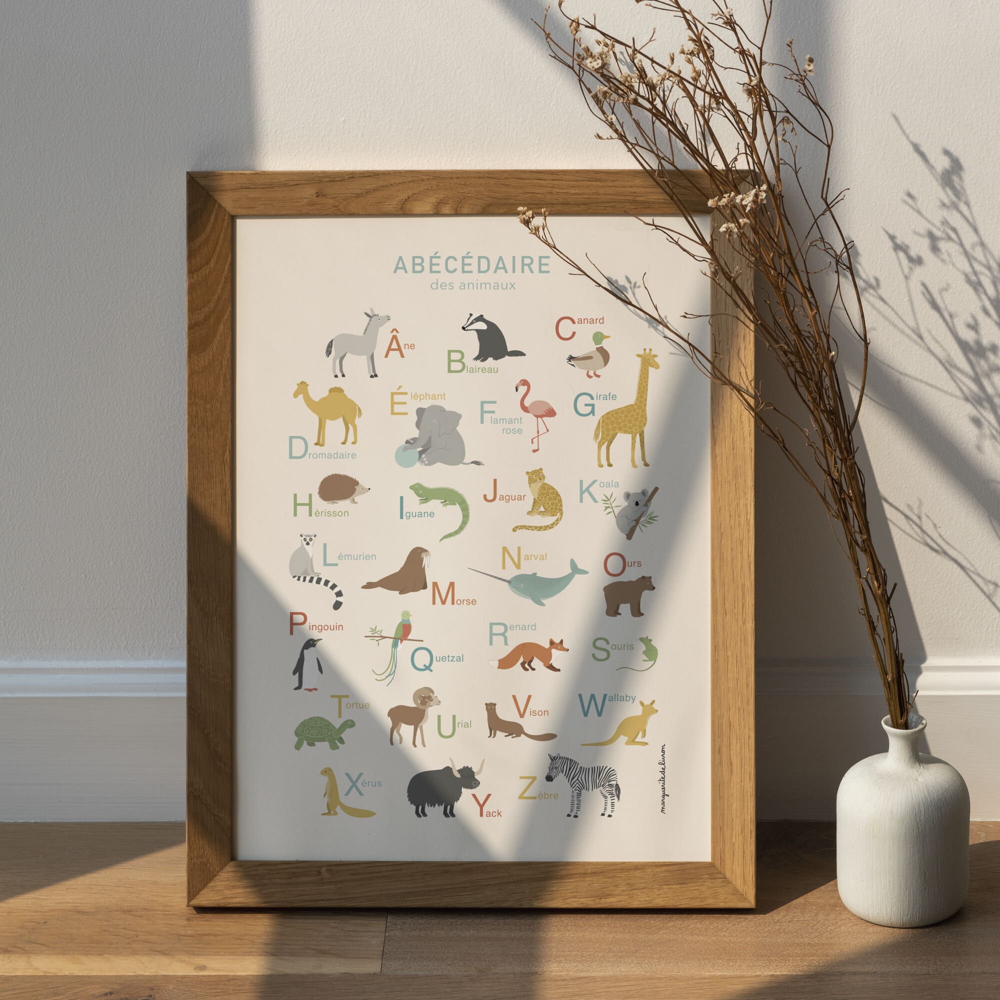 Affiche Abécédaire Animalier Par Mdl avec Cadre