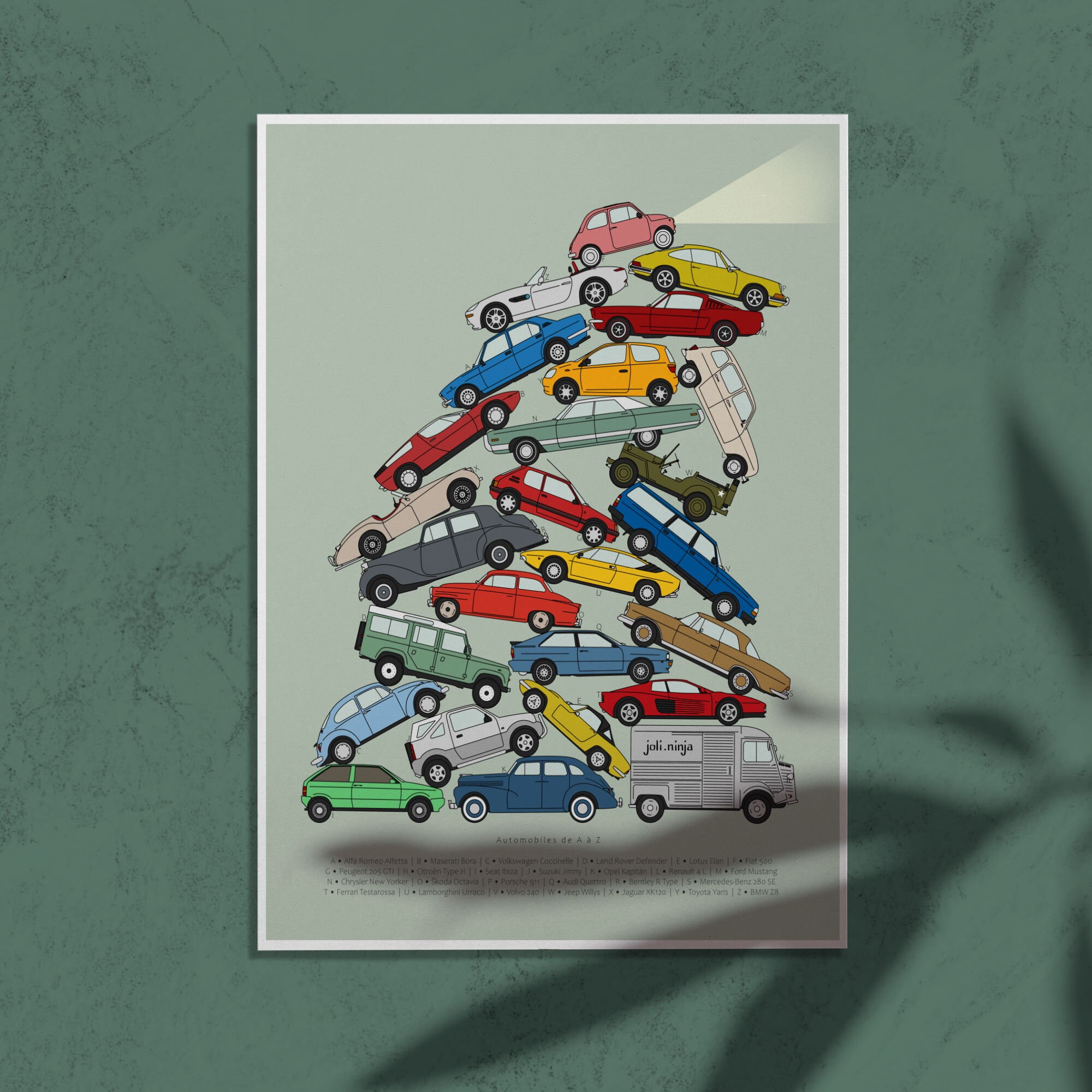 Affiche Automobiles de A à Z Ampilées Par Paull avec Cadre