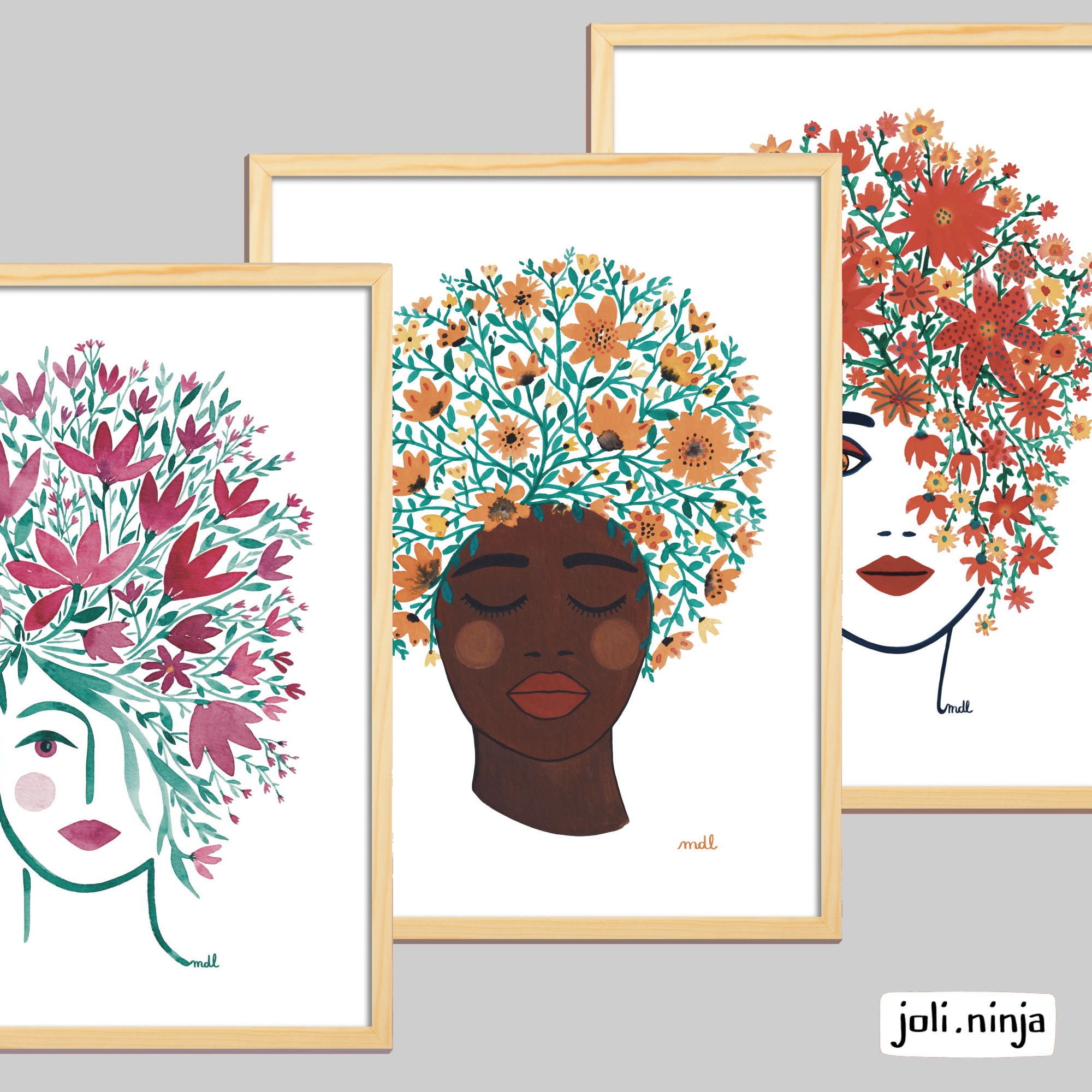 Affiche Femme Fleur Par Mdl avec Cadre