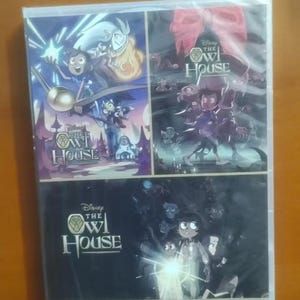 May include: The Owl House DVD box set, seasons 1-3, with vibrant cartoon illustrations. The cover showcases several panels with characters and the show's logo. The text "THE COMPLETE 1-3 SEASON" is displayed.