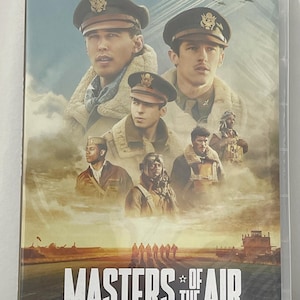 May include: DVD case for "Masters of the Air: The Complete Mini Series." The cover features portraits of several men in military uniforms and aviator gear, set against a backdrop of aircraft and a cloudy sky. The title is prominently displayed.