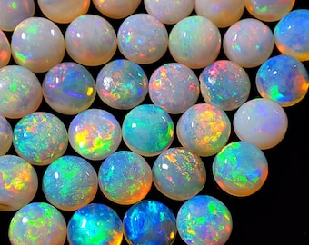 A- One Quality Natural Australian Opal Gemstone, Round Shape Cabochons, Stunning Rainbow Fire, Jewelry Making Gemstone Lot.