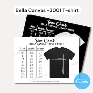 3001 size chart bella canvas sizes| size chart for t-shirt | digital template