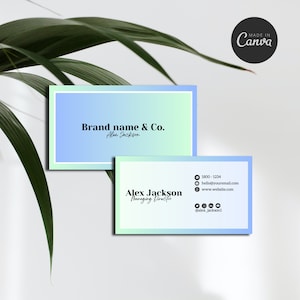 Sjabloon voor blauwgroene visitekaartjes. QR-codekaart | Canva Business-kaart | Dubbelzijdige visitekaartjes
