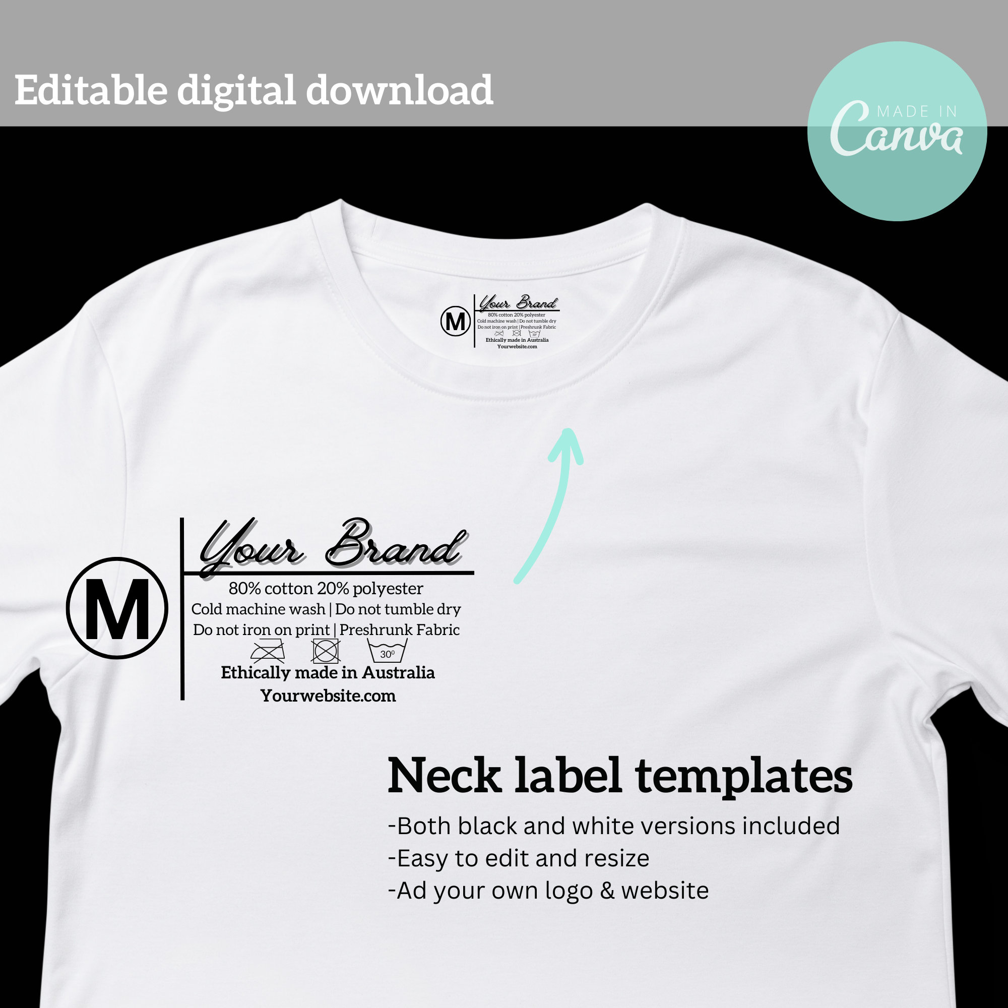 Neck Lable Template Canva | T-shirt Tag Template | Washing Laundry ...