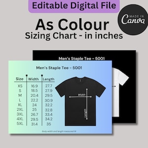 As Colour staple tee size chart 5001 - T-shirt sizing chart - clothing size chart in inches