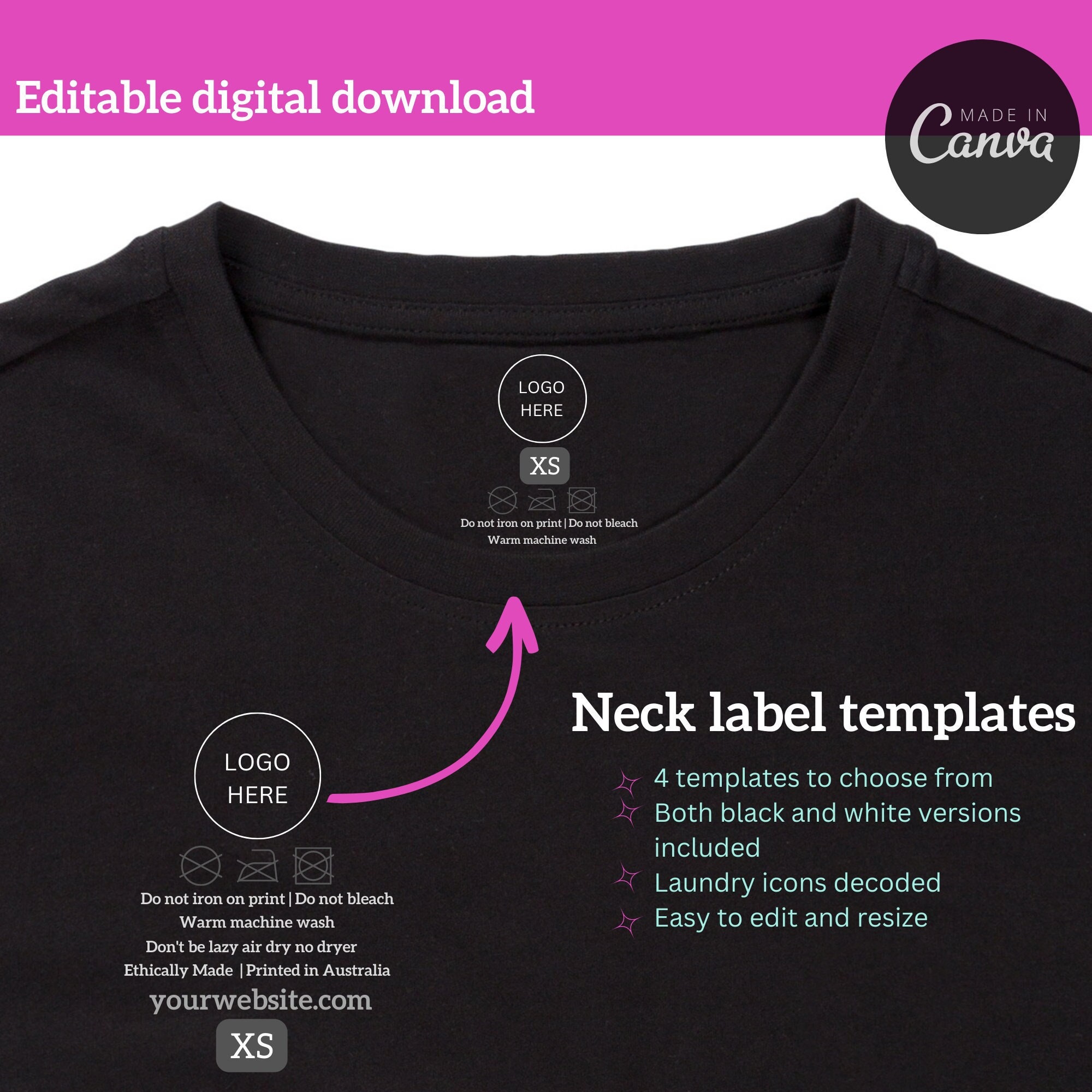 Neck Label Template for Clothing Brand Tshirt Tag, Custom Clothing Neck Label Template for Clothing Brand Tshirt Tag, Custom Clothing