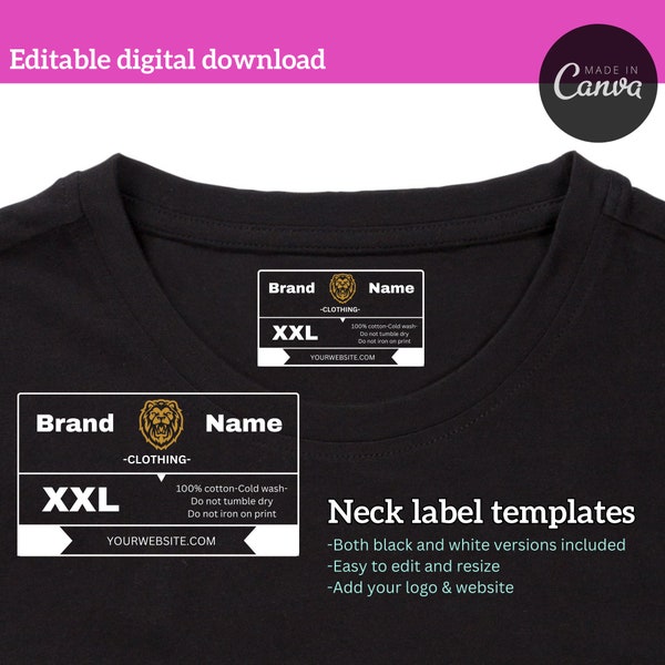 Custom clothing tag template | Neck labels template for t-shirts | Tagless neck label | clothing care tag