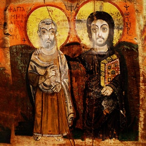 Icon of Friendship - Christ and Saint Menas (icon) - painting on canvas ready to hang - Spiritual renewal