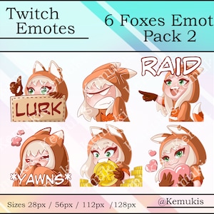 FOX EMOTES (6) | Streaming | Twitch | Discord | YouTube | Cute Fox Emoji Pack - PACK2