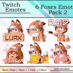 FOX EMOTES (6) | Streaming | Twitch | Discord | YouTube | Cute Fox Emoji Pack - PACK2