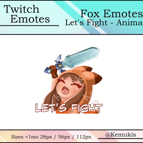 ANIMATED TWITCH EMOTES, vixen girl with brown hair and purple eyes - Let's fight