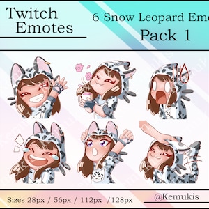 SNOW LEOPARD EMOTES (6) | Streaming | Twitch | Discord | YouTube | Cute Kitty Emoji Pack