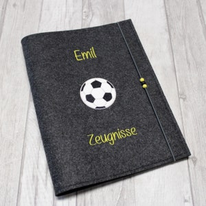 Zeugnismappe mit Namen und Fußball bestickt, personalisiertes Geschenk zur Einschulung für Jungs und Mädchen, Organizer für Zeugnisse