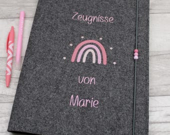 Personalized felt report card folder embroidered with rainbows | Back to school gift | Back to school gift with name