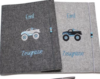Personalized report card folder, personalized back-to-school gift for boys and girls, truck car design, report card organizer