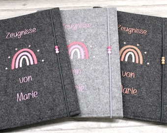 Personalized report card folder, personalized back-to-school gift for boys and girls, embroidered with rainbows, report card organizer