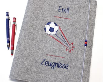 Personalized report card folder, personalized back-to-school gift for boys and girls, embroidered football design, report card organizer