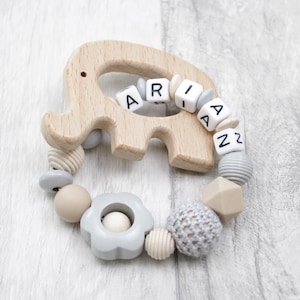 Gripping toy with name boy girl color choice gripping ring elephant baby gift personalized gift for birth