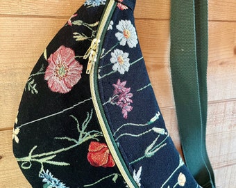 Sac banane xl jacquard herbier prairie champêtre fleurs sauvages