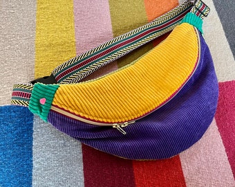 Maxi banana bag XL bright purple corduroy multicolored colorful 90s bright colors heart