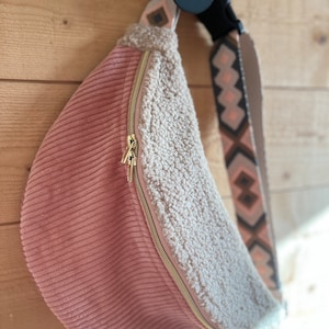 Maxi banane xl velours rose blush/sherpa moumoute