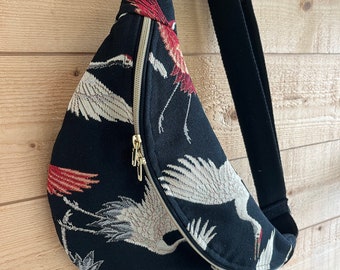 Sac banane xl jacquard grues japonais chic