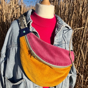 Sac banane xl velours côtelé coloré rose jaune bleu  léopard cœur 90