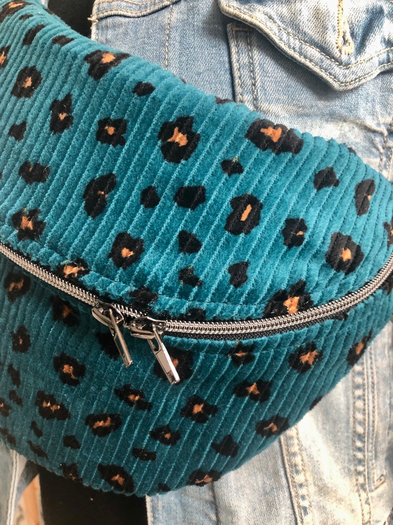 Maxi banane sac banane xl velours côtelé turquoise léopard - Etsy France