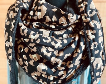 Maxi chèche foulard léopard doux noir camel