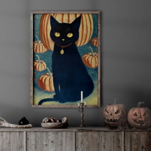 Vintage Halloween Printable Halloween Black Cat and Pumpkins Antique ...