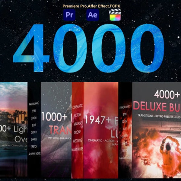 4000+ Deluxe Bundle Pack For Premiere Pro, After Effects, Fcpx | Overlays, Transitions, Luts