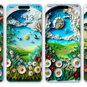 Paper quilling S4-iPhone and Android Wallpapers ,Digital Art Print, AI Generated, Wallpapers,Set of 4 ,Instant Download