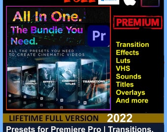 2022 Premium Presets Pack for Premiere Pro | Transitions, Titles, Effects, VHS, LUTs, FX Sounds, Logo Reveal, Glitch & More Motion Graphics
