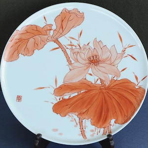 Porcelain dessert dish: lotus flower, Chinese art, Chinese painting, hand-painted porcelain