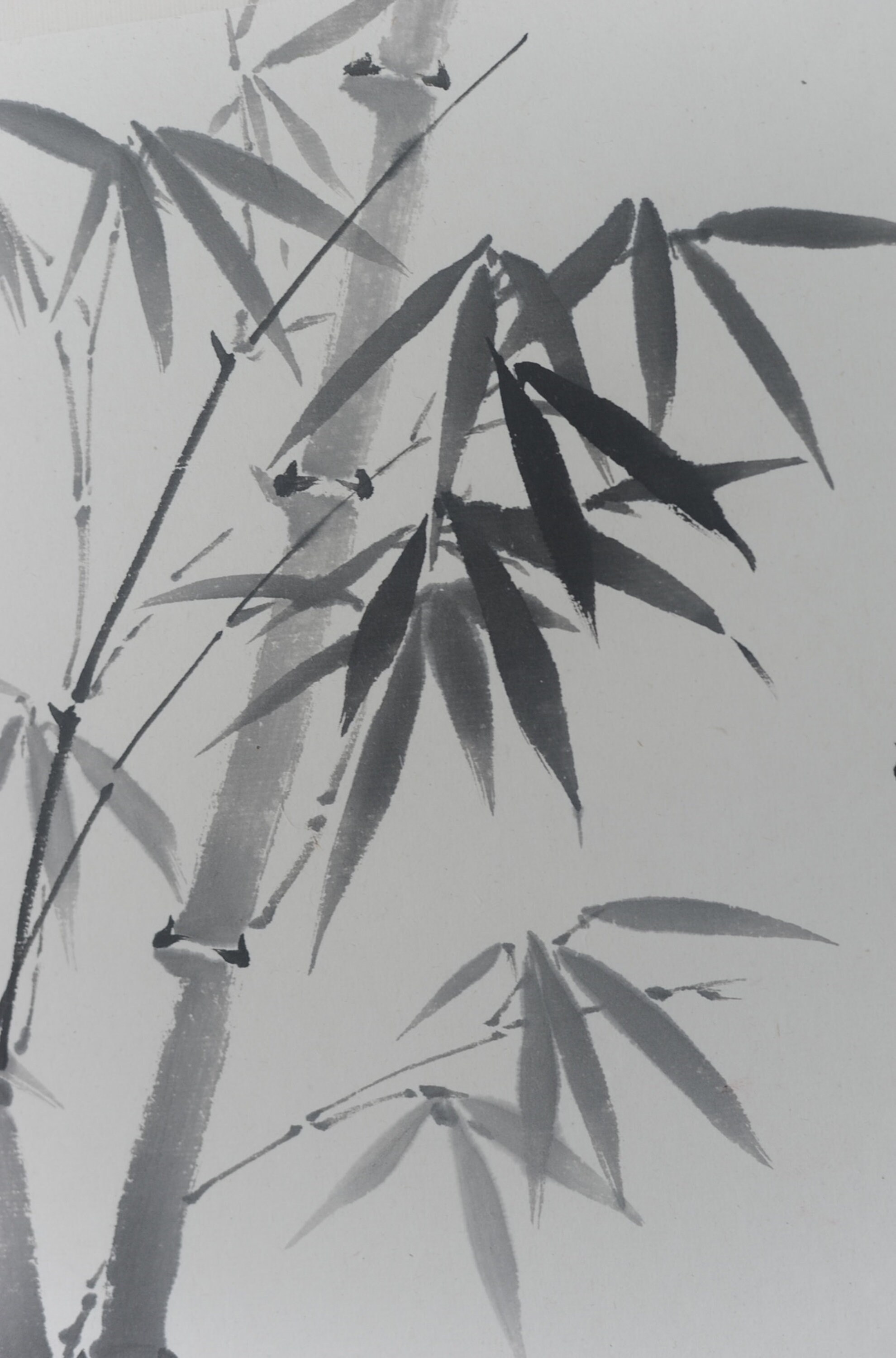 中国 工芸印刷 斉白石筆 水墨画 三餘図 額装 C 7431A