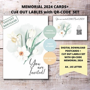 Cartes imprimables JW Memorial 2024 et étiquettes autocollantes découpées avec code QR, campagne commémorative JW, vous êtes invité, téléchargement numérique