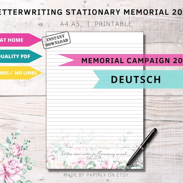 JW Letter Writing Paper Deutsch, JW Letter Writing, 2023 Memorial Campaign, Luke 22:19, Memorial Invitation, JW Deutsch, digitale download