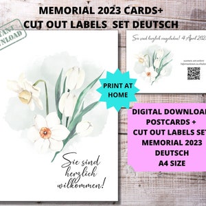 Cartes postales imprimables JW Memorial 2023 + étiquettes autocollantes découpées en allemand avec code Qr, campagne commémorative JW, invitation, téléchargement numérique