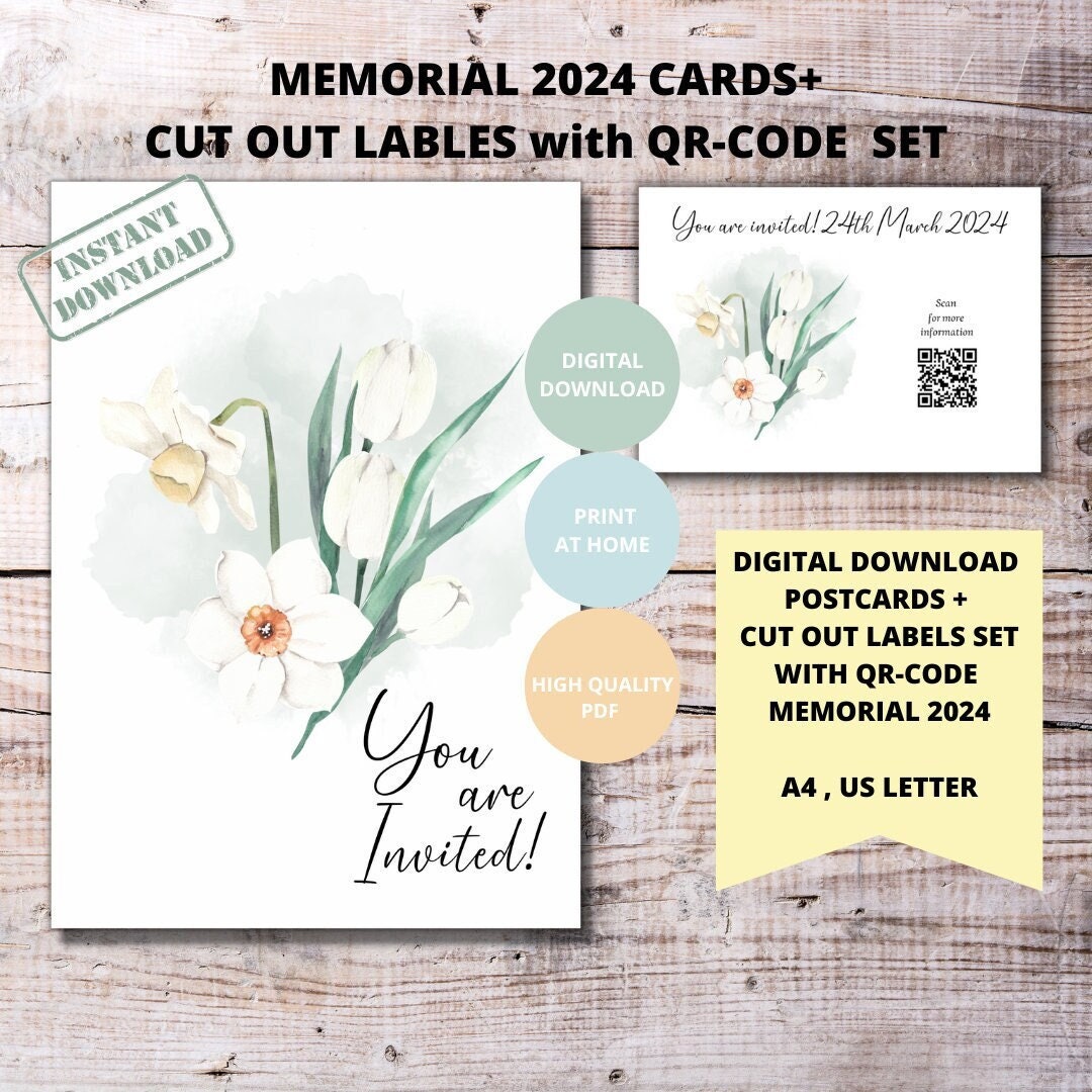 JW Memorial 2024 Printable Cards and Cut Out Sticker Labels Set With Qr Memorial 2025 Jwoww