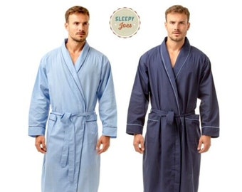 Men's Poly-Cotton Dressing Gown - Comfy Nightwear, Sizes S to 2XL, Plain Home Robe for Evening Relaxation