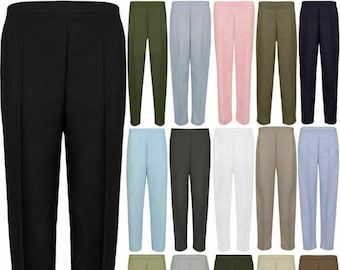 Pantaloni singoli da donna, semi elasticizzati, in vita elasticizzata, semplici, casual, da ufficio, per infermiere, da lavoro, da lavoro